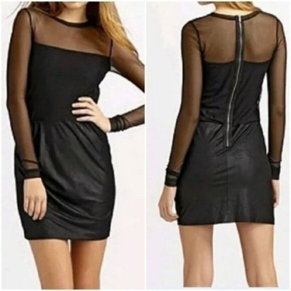 BCBGMAXAZRIA / Black Mesh Long Sleeve Fitted Short Mini Dress Sz XS